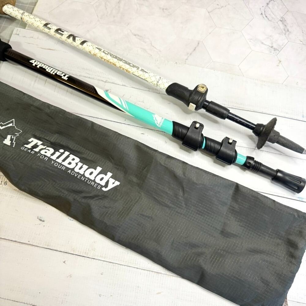 2 Trekking Poles LEKI Cressida & TrailBuddy Telescoping Hiking w/Carrying Bag